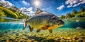 Stunning Panoramic View of a Massive Pacu Fish in Pristine CrystalClear Waters A Breathtaking Underwater Encounter Royalty Free Stock Photo