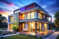 Stunning Panoramic View of a Modern EnergyEfficient Home Designed for Sustainable Living A 3D Render showcasing Royalty Free Stock Photo