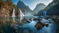 Majestic Waterfalls in a Picturesque Valley Royalty Free Stock Photo