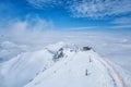 Stunning Panoramic view Snow moutain of the Swiss Skyline from Schilthorn Piz Gloria, Switzerland Royalty Free Stock Photo
