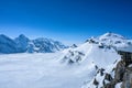 Stunning Panoramic view Snow moutain of the Swiss Skyline from Schilthorn, Switzerland