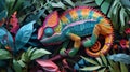 This stunning paper art showcases a multicolor-scaled chameleon amongst paper-crafted plants