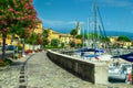 Spectacular promenade with colorful oleander flowers, Toscolano-Maderno, Italy