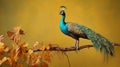 Stunning Peafowl Photo: Autumn Leaves, Baroque Animals, Realistic Rendering