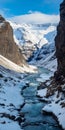 Snowy Valley River: A Stunning Capture In The Style Of Nikon D850 Royalty Free Stock Photo