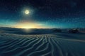 This stunning photo captures the beauty of a desert at night, highlighting the enchanting moonlit sky, A moonlit desert with