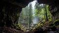 Misty Cave With Trees And Moss - Stunning Nature Photography