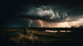 A dramatic photo of a storm cloud with lightning bolts and a dark and moody sky created with Generative AI