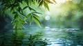 Serene Reflections: Bamboo Leaves in Rendered Water Royalty Free Stock Photo
