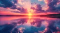 Serene Lake Sunset with Colorful Reflections