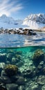 Majestic Ports: A Captivating Underwater Scene Of Glaciers And Mountains