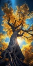 Realistic Hyper-detailed Rendering Of Autumn Tree With Yellow Leaves