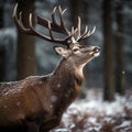 Majestic Noble Deer in Winter Wonderland