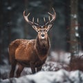 Majestic Noble Deer in Winter Wonderland