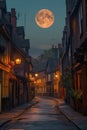 A stunning photo capturing the moment a full moon rises above a bustling city street in Shambles, York North