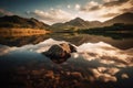 Golden Hour Reflections on Serene Mountain Lake