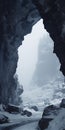 Misty Cave: A Snowy Rocky Retreat With Arched Doorways