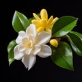 Traditional Vietnamese Style: White And Yellow Flowers On Black Background