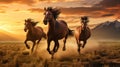 Stunning Photo-realistic Depiction Of Three Horses Running In The Desert Royalty Free Stock Photo
