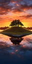 Stunning Photo-realistic Sunset Landscape On A Floating Island Royalty Free Stock Photo