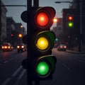 Stunning Photo-realistic Traffic Lights Displaying All Three Colors Simultaneously.