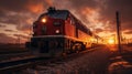 Photographically Detailed Red Train On Railroad Tracks At Sunset Royalty Free Stock Photo