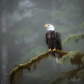 Majestic Bald Eagle Perched on Misty Tree Branch Royalty Free Stock Photo