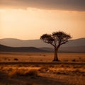 Majestic Solitude - A Lone Tree in the Desert at Sunset