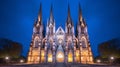 Notre-Dame de Paris at Blue Hour: A Majestic Gothic Cathedral Royalty Free Stock Photo
