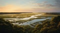 Sunset Marsh Painting In The Style Of John Wilhelm