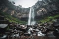 Majestic Waterfall Amidst Stormy Skies Royalty Free Stock Photo
