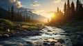 Photorealistic Wilderness Landscape At Golden Hour