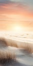 Ethereal Sunset Landscape: Dunes, Ocean, And Soft Muted Waves Royalty Free Stock Photo