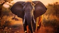 Majestic African Elephant Spraying Water in Golden Sunset