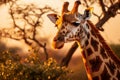 Graceful Giraffe Reaching for Acacia Leaves in African Savannah