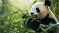 Adorable Panda Bear Serenely Enjoying Fresh Bamboo in Lush Forest