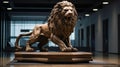 Intricate Hand-Carved Lion Sculpture on Mahogany Pedestal