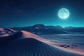 A stunning photograph capturing the beauty of a desert landscape illuminated by the radiant glow of a full moon, A moonlit desert