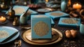 Elegant Ramadan Greeting Cards & Invitations on Wooden Table