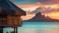 Serene Sunset Over Tiki Huts & Turquoise Ocean