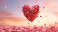 Ascending Love: A Vibrant Red Heart Balloon Against a Pastel Pink Sky