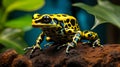 Vibrant Poison Dart Frog Leaping in Tropical Rainforest