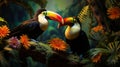 Exquisite Toucans in Vibrant Rainforest Oasis