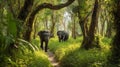 Majestic Elephants in Lush Green Forest