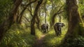 Majestic Elephants in Lush Green Forest
