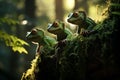 Vibrant Green Geckos in Harmonious Rainforest Habitat