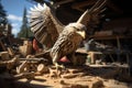 Majestic Eagle: Handcrafted Sculpture on Rustic Workbench