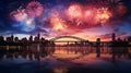 Spectacular Fireworks Illuminate Majestic Cityscape in Vibrant Night Sky