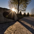 Natures Love: Heart-Shaped Shadow on Concrete Wall Royalty Free Stock Photo