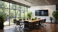 Modern Office Boardroom with Leather Chairs and Projector Screen Royalty Free Stock Photo